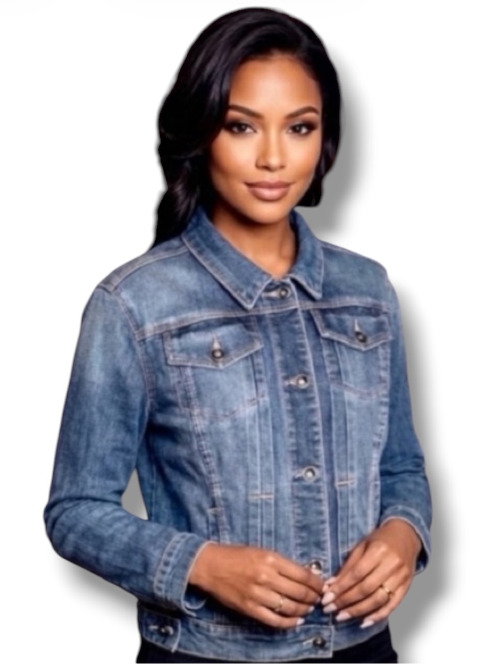 Falls Creek Cropped Denim Jean Jacket Medium Blue Jean Trucker Pleated Classic M
